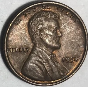 1934 Lincoln Wheat Cent AU RB condition nice looking coin. - Picture 1 of 2