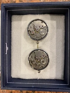 Ox & Bull Trading Co. Silver Stainless Steel Kinetic Watch Movement Cufflinks - Picture 1 of 6