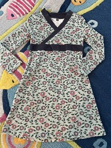 Tea Collection Girls Size 6 Green Floral Kimono Wrap Style Dress Navy Trim - Picture 1 of 10