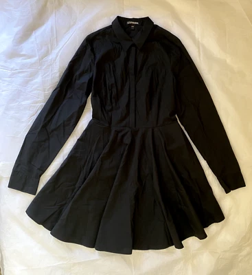 Express Dress Black Long Sleeve Ruffle Skirt Front Buttons & Side Zipper Size 6 - Image 1 of 4