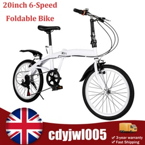 White Folding Bike Foldable City Bike for Adult 20" Commute Bicycle 6 Speed Gear - Picture 1 of 23