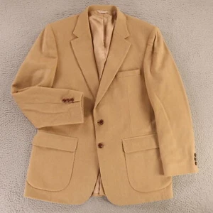 VTG Flannel Jacket L LT Beige Tan Camel Hair Patch Pockets Blazer Sport Coat 44L - Picture 1 of 17