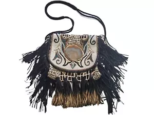 Handmade Beaded Luxury Leather Cowhide Shoulder Bag Unique Purse Boho Fringe - Picture 1 of 16