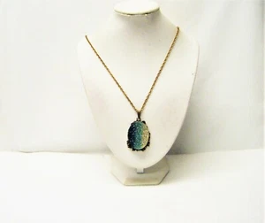 Large Oval Shimmering Blue/Green/Clear Resin Pendant Necklace - Picture 1 of 8