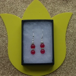 Beautiful Earrings With Indian Ruby & Cz. Rondelle 4.9 Gr. 3.2 Cm.Long + Hooks - Picture 1 of 7