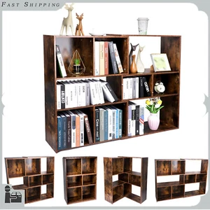 3 Tier 9 Cube Bookshelf Wood Cabinet Bookcase Shelving Storage Organiser Brown - Picture 1 of 10