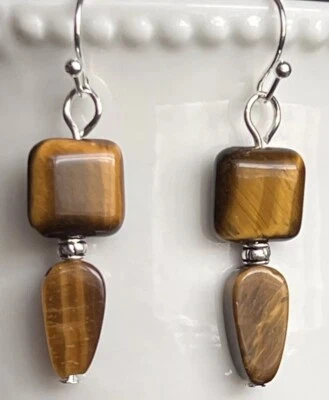 Silver with Tiger Eye Teardrop Bead Earrings - Image 1 of 3