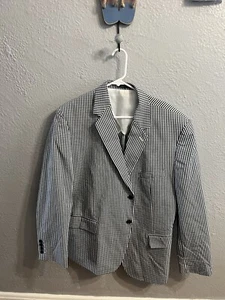 Club Room Men 46R Navy Blue & White Gingham Cotton Blazer Sport Coat Jacket - Picture 1 of 9