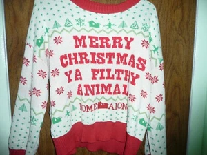 FROM HOME ALONE MERRY CHRISTMAS YA FILTHY ANIMAL KNTED WARM SWEATER SIZE LG - Bild 1 von 2