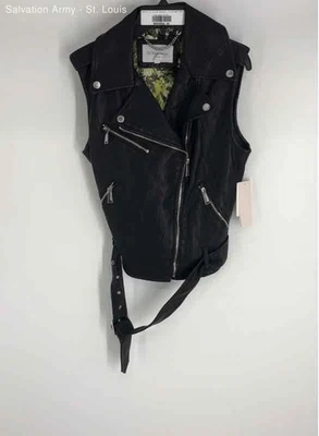 BCBGeneration Womens Black Faux Leather Belted Full-Zip Biker Vest Size Small - Image 1 of 4