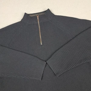 Island Soft Sweater Mens 2XL Black 100% Cashmere Half Zip Pullover Rib Knit Warm - Picture 1 of 11