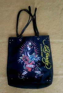 ED HARDY Love Kills Slowly BLACK PANTHER Tote Bag Purse ROSES black - Picture 1 of 5