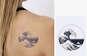 Beach Waves INKARTLINK tatuaggi temporanei grande onda Kanagawa arte giapponese - Foto 1 di 6