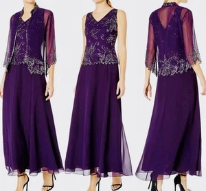 J Kara Beaded Jacket Mother of Bride/Groom Dress Eggplant Women’s Size 10 - Picture 1 of 10