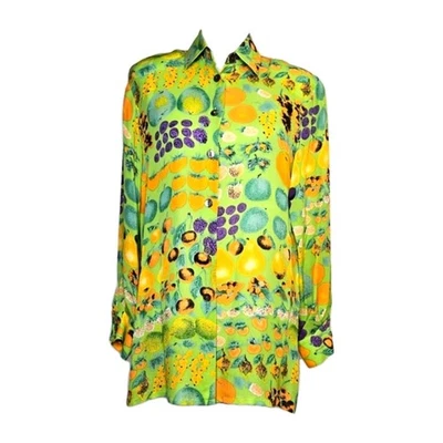 Blusa De Colección Paolo Santini Tutti Frutti Seda Carrera Resort Ropa Botón Delantero Foto 1 de 4