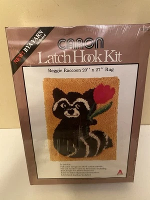NOS Caron Latch Hook Kit REGGIE RACCOON 1978. 20x27" Rug - Image 1 of 4