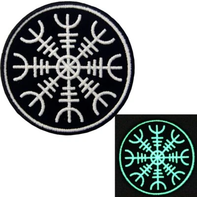 Glow In Dark Viking Helm Embroidered Patch Iron Sew On Patches transfers 3.1*3.1 - Image 1 of 4
