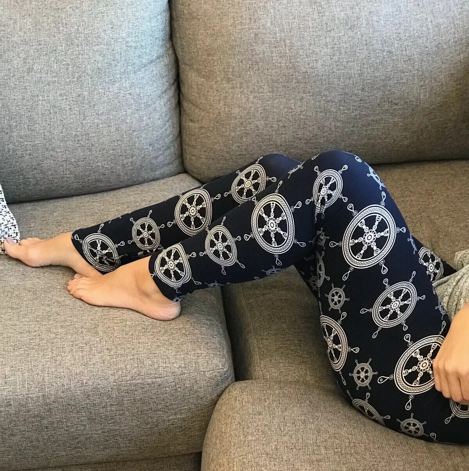 Legging casco de marinero náutico azul marino suave mantecoso talla única S M L rueda barco sistema operativo Foto 1 de 2