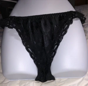 Vintage Victoria’s Secret Gold Label schwarz Spitze String Bikini Höschen Gr. 7 / L - Bild 1 von 8