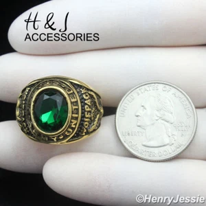 Stainless Steel US Army Military Green Rhinestone Gold/Black Plated Ring*ARG100 - Picture 1 of 4