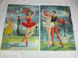 Pr Vtg 50s Paint By Number Paintings Palmer Pann Ballet Beauties Ballerina 10x14 - Picture 1 of 12