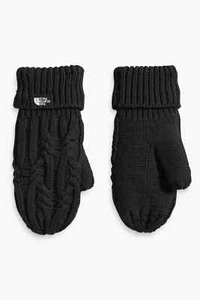 The North Face Oh Mega Mitt Gloves Kids S/M Black Cable Knit Fleece Lined PHC108 - Picture 1 of 12