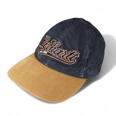 Vintage Carhartt Blue Canvas Hat Adjustable Leather Strap Baseball Style Logo - Image 1 of 4