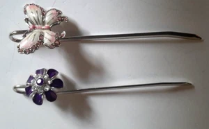 Bookmark for Books set of 2 Butterfly and Floral Silver toned 5.5" - Picture 1 of 12