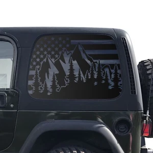 USA Flag w/Mountain Decal Fits 1997-2006 Jeep Wrangler TJ Window Hardtop QR2-TJ1 - Picture 1 of 4