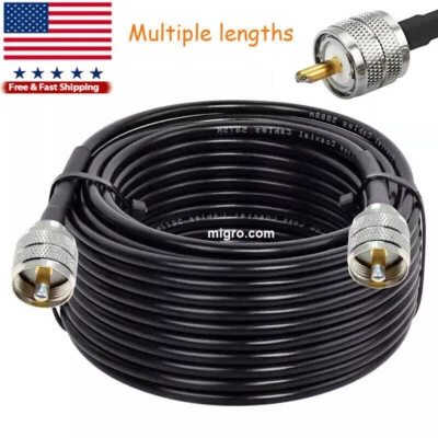 MIGRO Coaxial Cable RG-58 U Coax 20Ft, 30Ft, 40 Ft, 50 Ft, 70 Ft, W PL259 Connectors