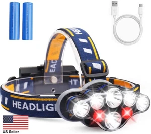 Rechargeable Headlamp With Ultra Bright 8 LED Headlight W/Batteries & Case USA - Picture 1 of 7