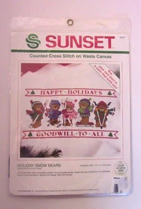 Sunset Holiday Snow Bears Counted Cross Stitch #18350 Dimensions 1994 Vintage - Picture 1 of 2