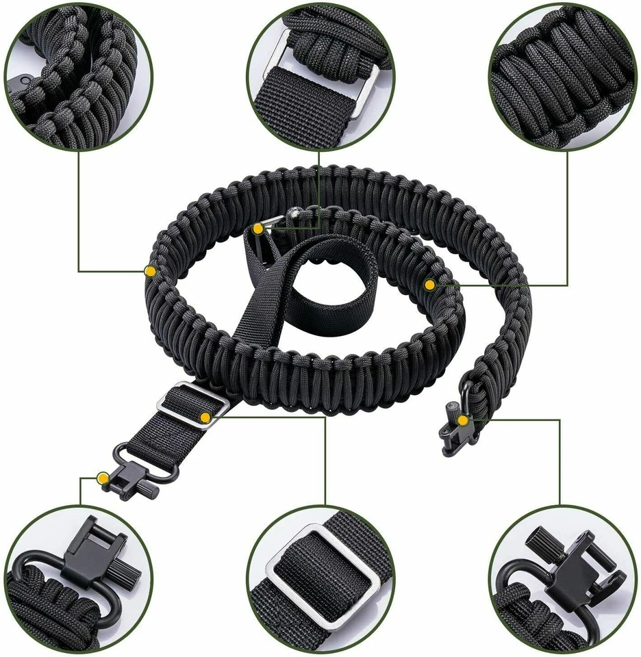 Tactical 550 Paracord Rifle Gun Sling Shotgun Crossbow 2 Point Adjustable Swivel - Image 1 of 1