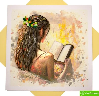 Cartão comemorativo Bookworm's Delight Quilling - Arte dedicada exclusiva feita à mão - Imagem 1 de 4
