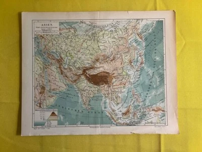 1928 ASIA CONTINENT Vintage Map China India ORIGINAL 11.5 x 9.5 Color C11-5 - Image 1 of 3