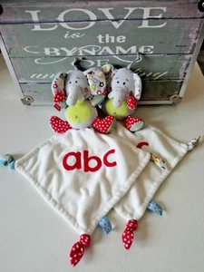 Doudou éléphant mouchoir blanc abc étoiles lot de 2 Tiamo - Picture 1 of 1