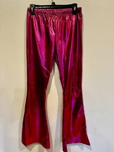 Women's Metallic Pink Bell Bottoms Pants MEDIUM Halloween Disco Pants - Picture 1 of 3