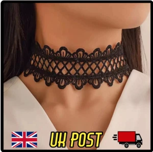 Lace Choker Necklace Pattern Vintage Classic Erotic Tattoo Retro Black Sexy 32cm - Picture 1 of 7