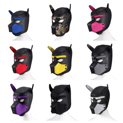 Rubber Neoprene Puppy Cosplay Dog Head Mask Party Role Play Prop Toy Soft Padded - Image 1 of 4