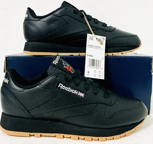 Zapatos clásicos de cuero para mujer Reebok talla (6) negros/goma GY0961 nuevos en caja - Imagen 1 de 7