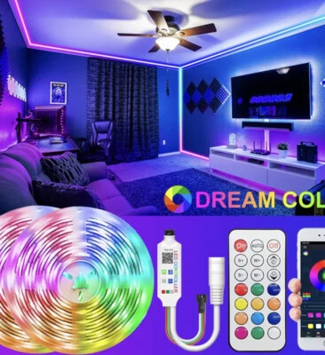 12V 5/10/15M RGB 3528 LED Strip Lights Colour Changing With Remote Power Supply - Image 1 of 2