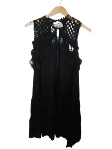 FP ONE free people one black shift dress w crochet lace XS Boho romantic goth - Picture 1 of 8