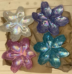 AKCAM Turkish Glass Flower Shape Plates /Set Of 4 multicoloured / hand blown - Picture 1 of 12