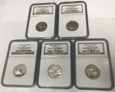 2003-S Silver Proof Statehood Quarter Set IL AL ME MO AR - NGC PF69 Ultra Cameo - Image 1 of 4