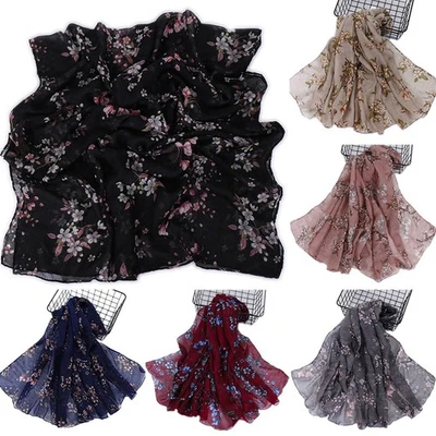 Shawl Wrap voile Women's Viscose Shawls Floral Muslim Hijab Scarf Long Scarves - Image 1 of 4