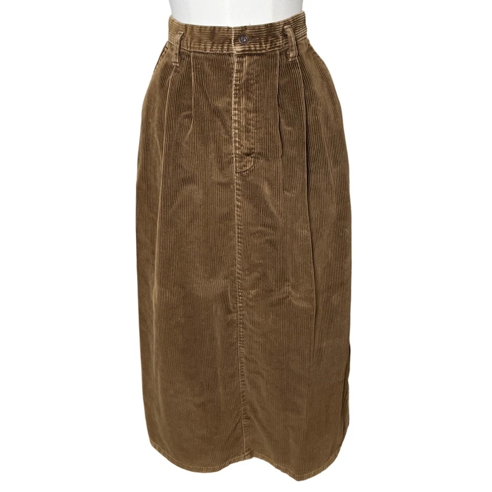 Falda Midi Vintage Lands' End Marrón Pana Hecha en EE. UU. 100% Algodón Talla 10 Foto 1 de 4