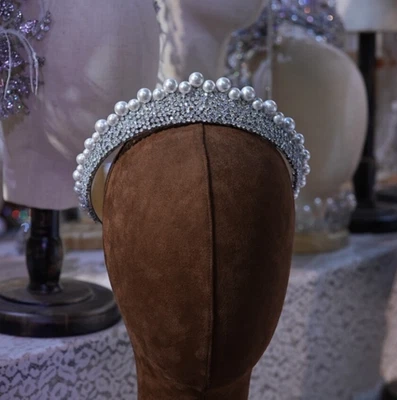 Princesa Lindas Perlas Cristal Novia Tiaras Coronas Boda Circón Tocado Foto 1 de 4