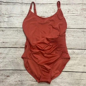 Traje de baño Calvin Klein rojo con tiras con logotipo trasero talla 16 de una pieza fruncido frente descarado - Imagen 1 de 8