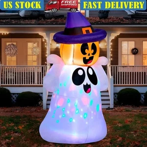 5ft Inflatable Ghost W/ Pumpkin Head & Witch Hat LED Lights Halloween Decor New - Picture 1 of 33