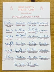Hand Signed A4 Sheet - Kent County Cricket Club 1996 - 26 signatures - Picture 1 of 1
